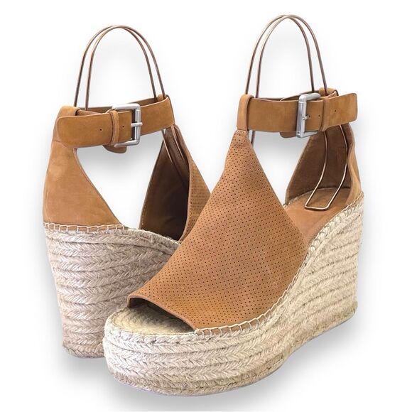 Marc Fisher Annie Perforated Espadrille Platform Wedge Medium Tan Suede Size 11 - Picture 16 of 16